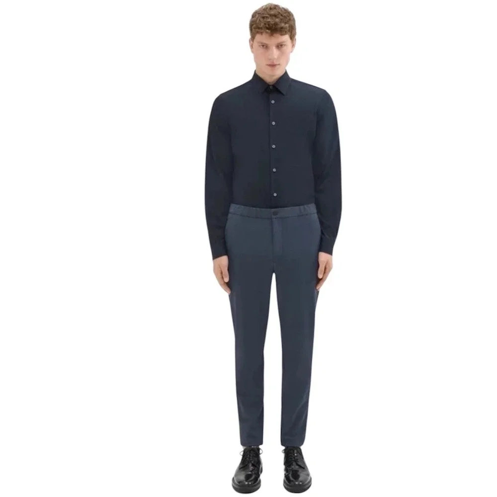 Theory Terrance Precision Ponte Joggers Mens M Navy Blue Tapered Pants Drwstring